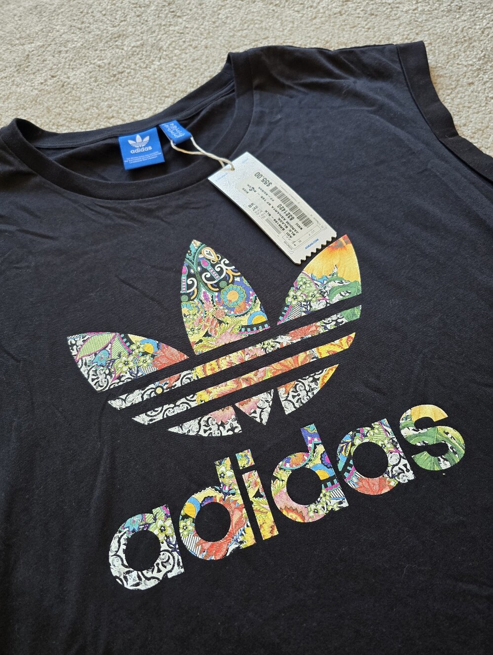 Adidas Originals Jardimag Farm Floral Trefoil Tee Black NWT Small/Medium 2017